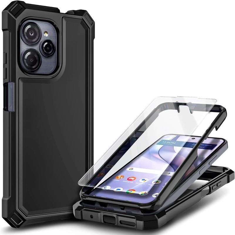 WDHD Compatible with Blu View Speed Ultra 5G Phone Case Black | Full-Body Protective Shockproof Bumper Cover with Tempered Glass Screen Protector, 12FT Military Grade Drop Tested - Image 1